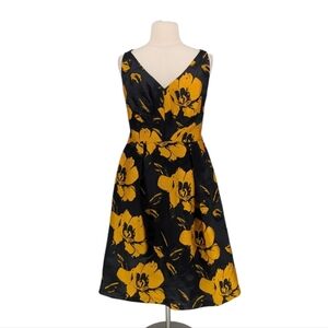 01408 Eva Franco Floral Jacquard Dress Black Orange size 22W evening preppy